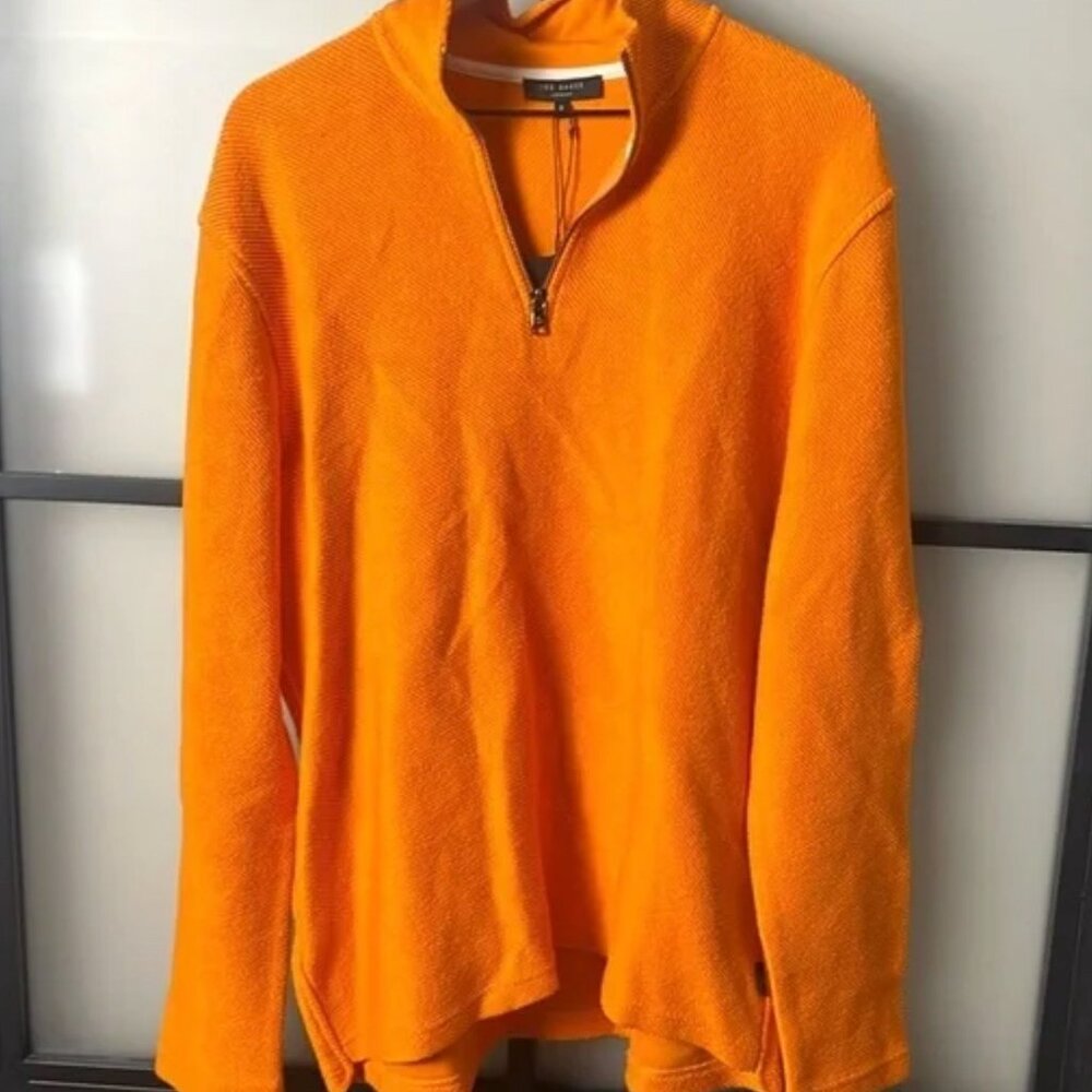 NWT Ted Baker Orange Millom Long Sleeve Textured Half Zip - Size 5 (L)